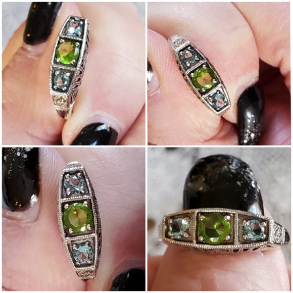 Genuine 1ct Peridot and Aquamarine Ring Size 8 - Picture 4 of 7